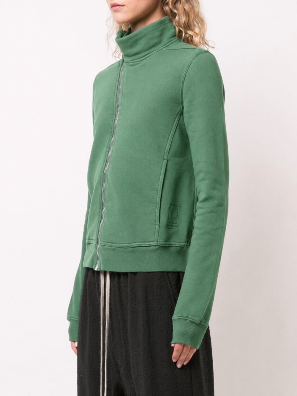Drkshdw By Rick Owens Mollino Sweater Green Cotton Asymmetrical Zip Sweatshirt